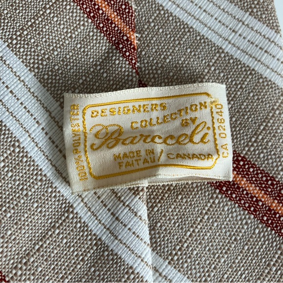 Vtg Barcelli | Made in Canada Tan tie with white & red stripes - Picture 3 of 3